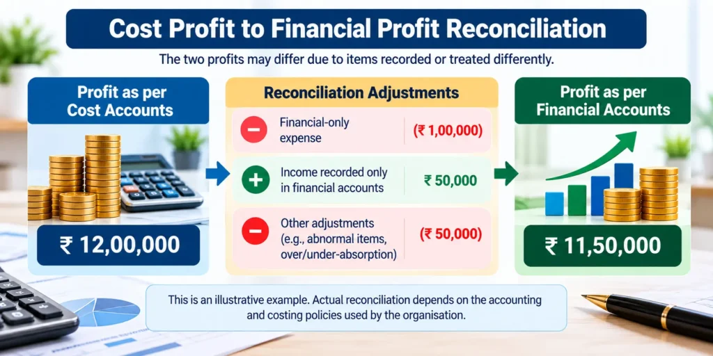 Cost profit to financial profit reconciliation example.