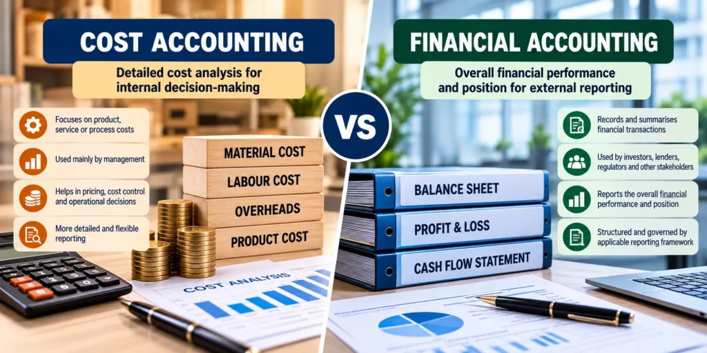 Difference between cost accounting and financial accounting.